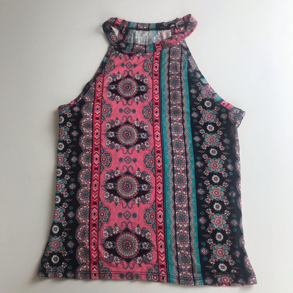 Mudd Tank Style Multicolored Halter Crop Top